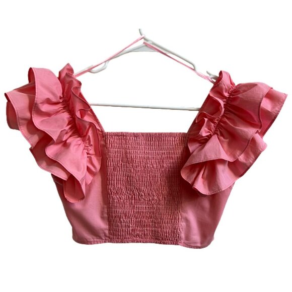 Zara Crop Top Pastel Pink Ruffle Sleeve Size S - Picture 4 of 6